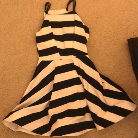 Black and white striped fit and flare dress - Picture 1 of 2